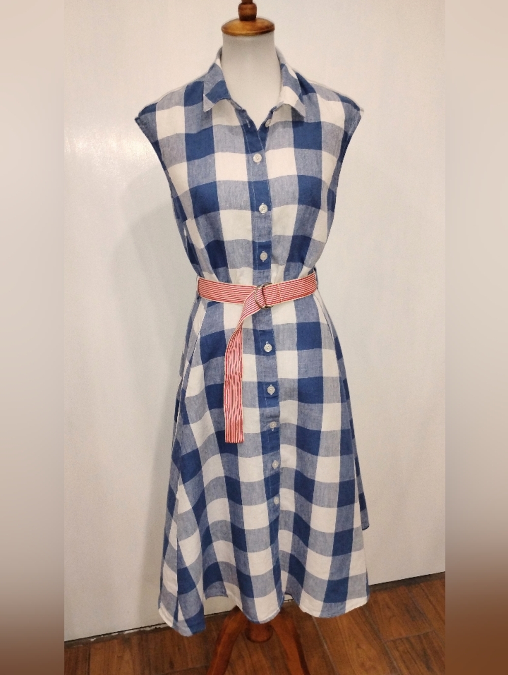 LINEN GINGHAM SUMMER DRESS - Picture 9 of 10